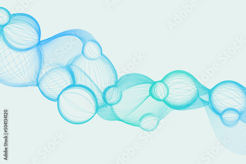 Bubble particle structure background. Wavy shapes digital backdrop in futuristic style