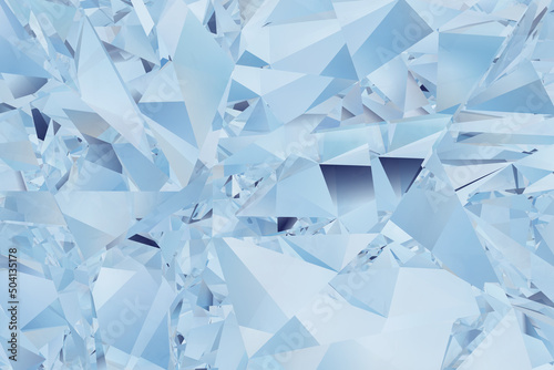 Modern ice blue color of polygonal broken glass three-dimensional background design. Abstract 3d illustration