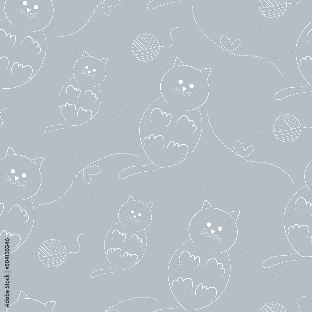 seamless pattern of kawaii cute doodle cat animals background