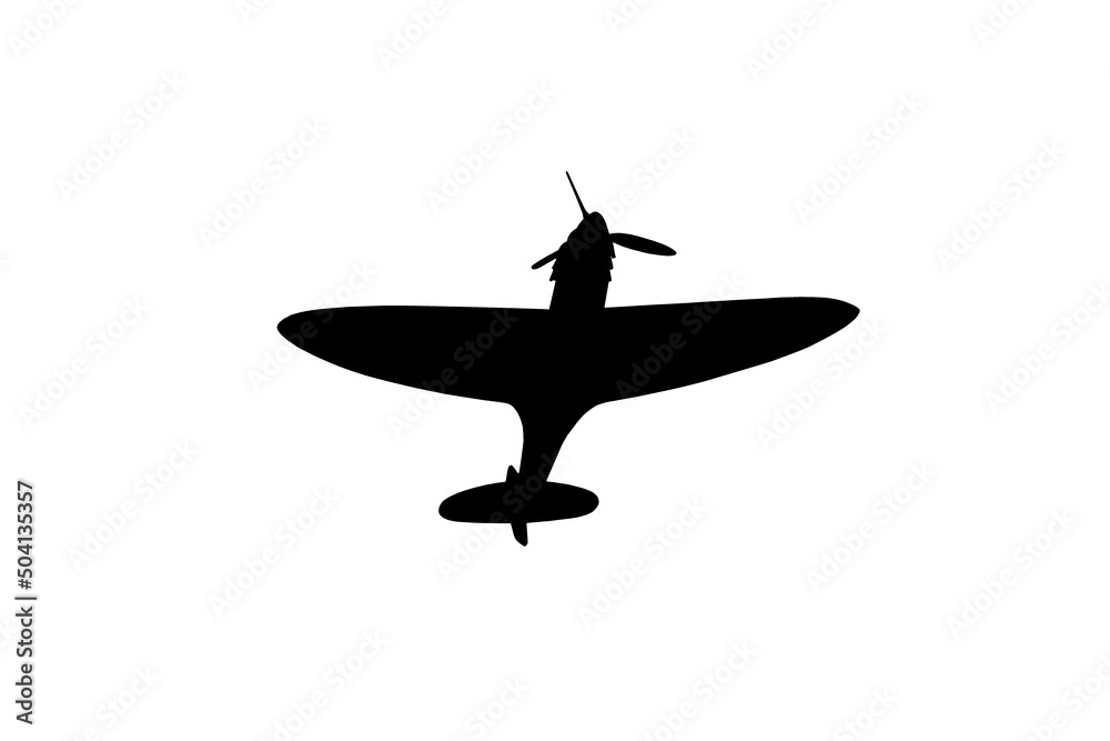 World War 2 WW2 WWII fighter plane flying silhouette Stock Illustration