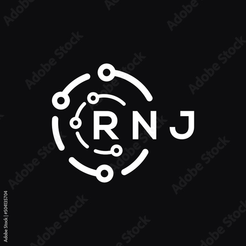 RNJ technology letter logo design on black  background. RNJ creative initials technology letter logo concept. RNJ technology letter design.
 photo