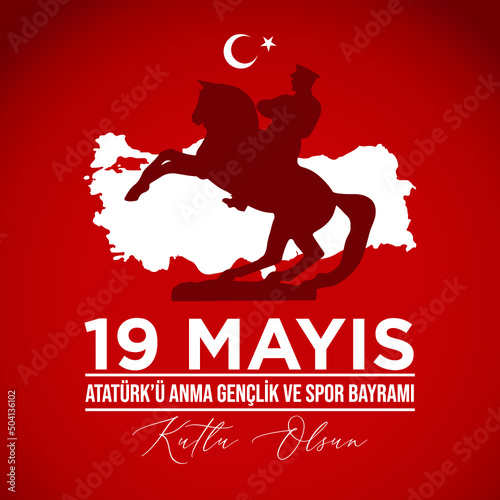 Turkish national holiday illustration banner 19 mayis Ataturk'u Anma, Genclik ve Spor Bayrami