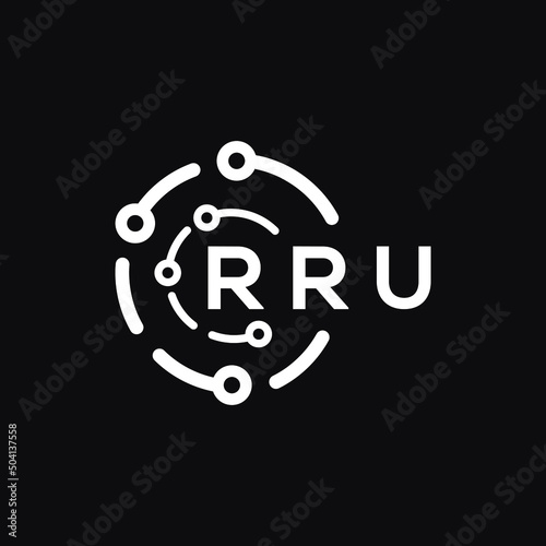 RRU technology letter logo design on black  background. RRU creative initials technology letter logo concept. RRU technology letter design.
 photo