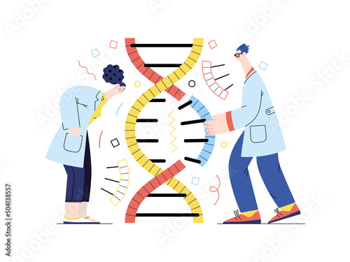 Technology Memphis -genetic engineering -modern flat vector concept digital illustration of process of using recombinant DNA rDNA technology to alter genetic makeup of organism. Creative illustration