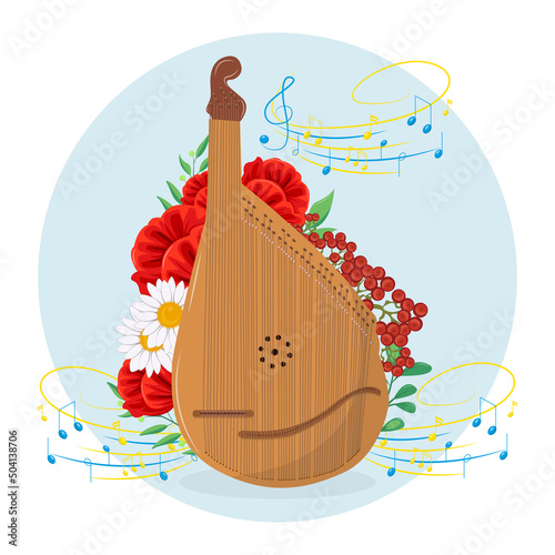 Ukrainian musical instrument - bandura with flowers