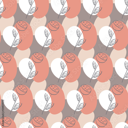 Fictional plant seamless pattern white pink gray pastel wrapping paper design