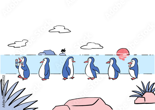 ペンギンのレトロイラスト