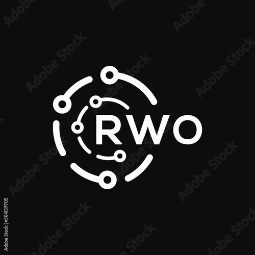 RWO technology letter logo design on black  background. RWO creative initials technology letter logo concept. RWO technology letter design. photo