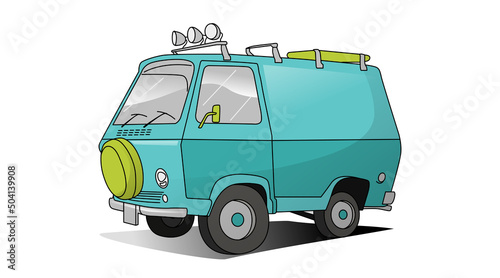 Cartoon Van Trailer or RV Isolated Hand Drawn Illustration