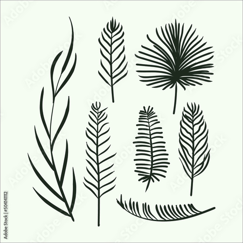 Tropical leaf collection with silhouette style