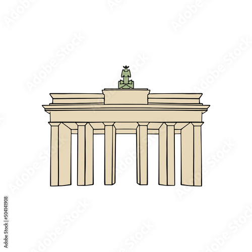 Travel Germany sign. Berlin city famous Brandenburger gate. Vector sketch, isolated on white background