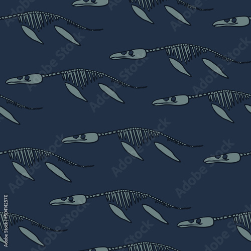 Seamless pattern with abstract bones pliosauroidea. Background with dino for textile  fabric  kids  boy  wrapping paper  Web  clothes  socks and other design.