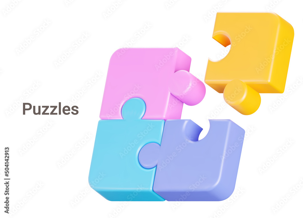 Jigsaw puzzle. Tiling puzzle. Puzzles parts. Isolated 3d object on a transparent background - obrazy, fototapety, plakaty 