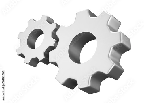 Gears. Metal gear icon. Isolated 3d object on a transparent background