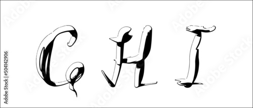 Vector letters of the Latin alphabet "G", "H", "I" in comics style.