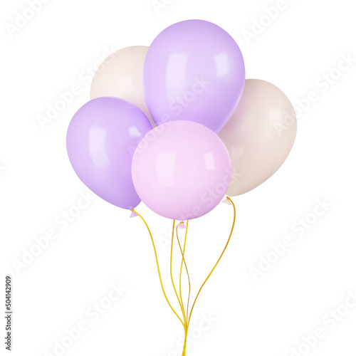 Balloons with ribbons. Isolated 3d object on a transparent background