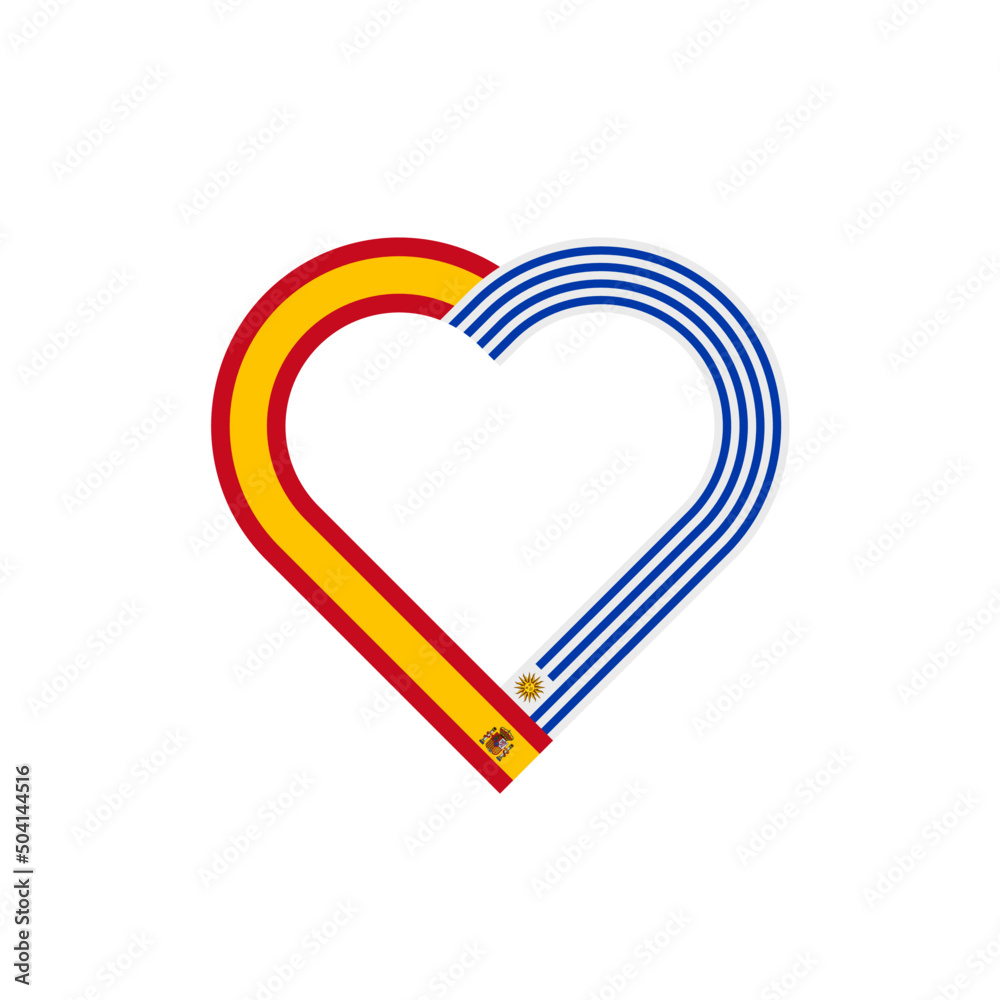 unity concept. heart ribbon icon of spain and uruguay flags. vector illustration isolated on white background unity concept. heart ribbon icon of spain and uruguay flags. vector illustration isolated on white background