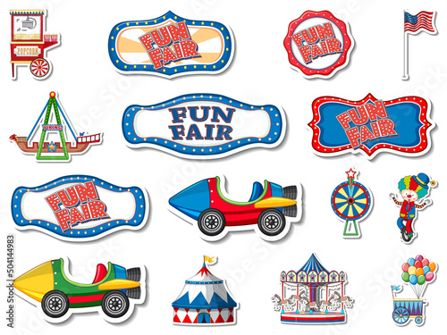 Sticker set of amusement park and fun fair objects