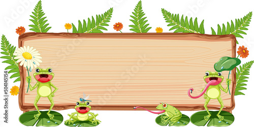Blank wooden signboard with frogs