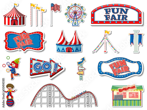 Sticker set of amusement park and fun fair objects