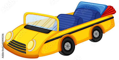 Yellow vintage convertible car in cartoon style