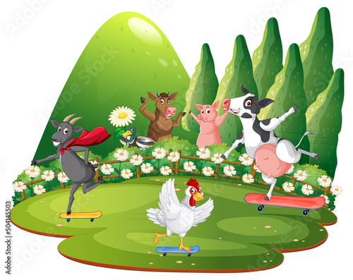 Happy animals in farm cartoon