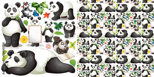Seamless background with cute panda