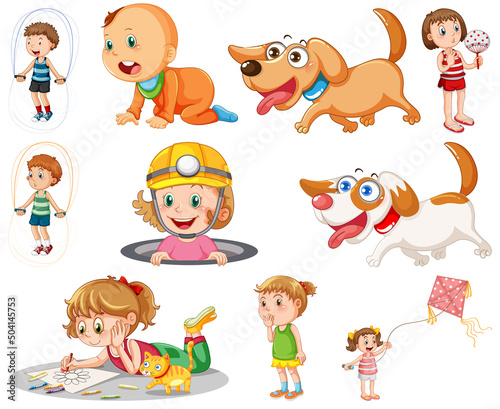 Boys and girls in different actions