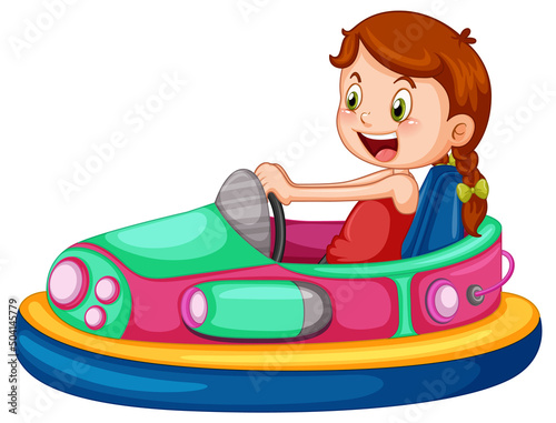 A girl riding bumper car cartoon
