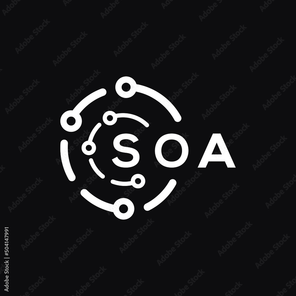 SOA technology letter logo design on black background. SOA creative initials technology letter logo concept. SOA technology letter design. SOA technology letter logo design on black background. SOA creative initials technology letter logo concept. SOA technology letter design.