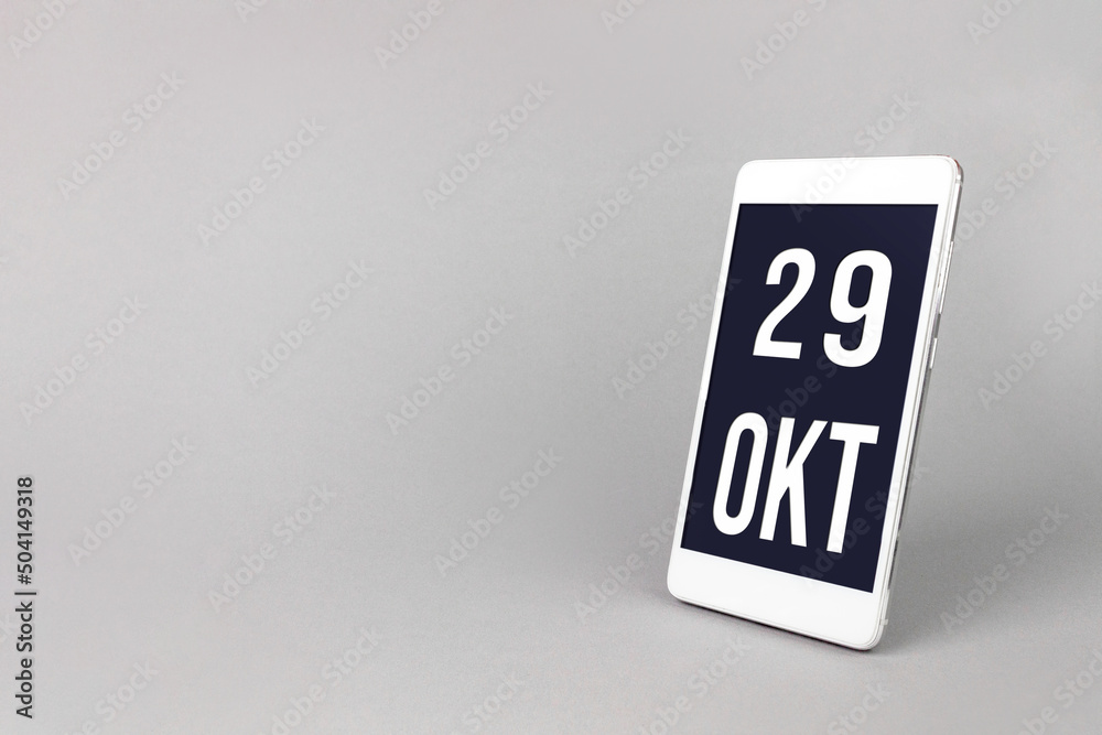 October 29th. Day 29 of month, Calendar date. Smartphone with calendar day, calendar display on your smartphone. Autumn month, day of the year concept. October 29th. Day 29 of month, Calendar date. Smartphone with calendar day, calendar display on your smartphone. Autumn month, day of the year concept.