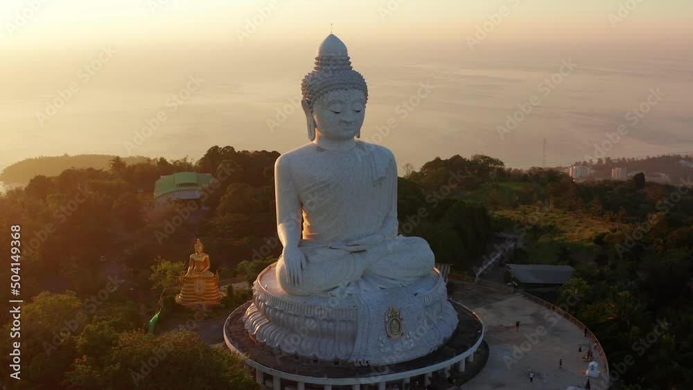 Aerial view of Big Buddha viewpoint at sunset in Phuket province, Thailand