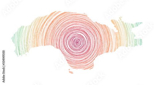 Samos map filled with concentric circles. Sketch style circles in shape of the island. Vector Illustration.