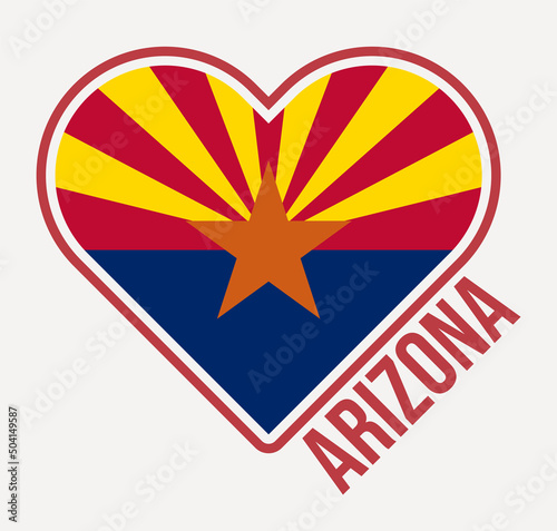 Arizona heart flag badge. Made with Love from Arizona logo. Flag of the US state heart shape. Vector illustration.