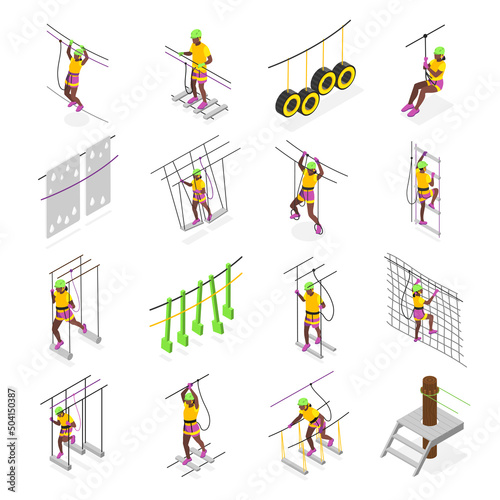 People In Rope Park Isometric Set
