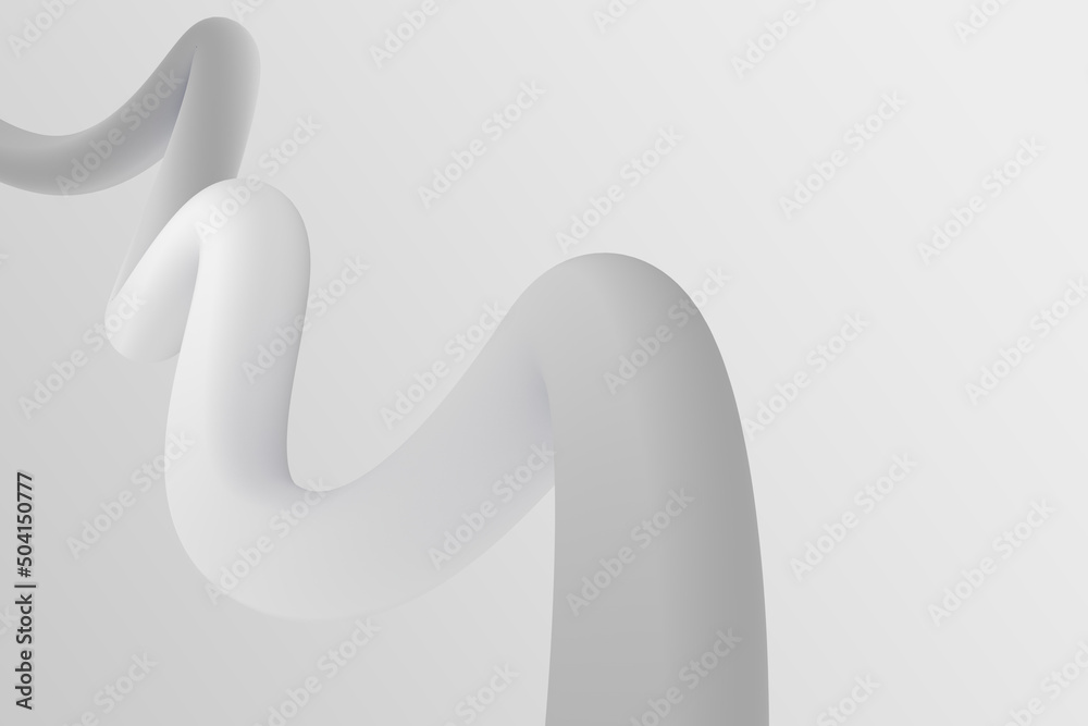 Grey futuristic liquid gradient twisted object on white background. Abstract fluid curve shape 3d illustration