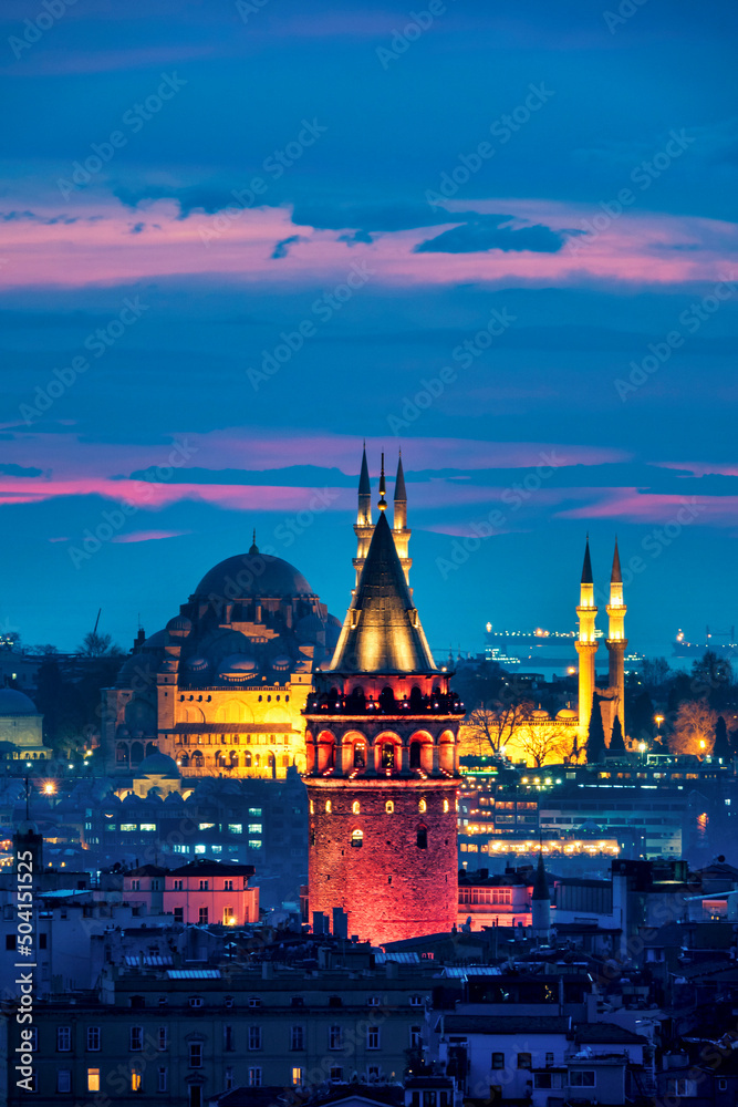Αυτοκόλλητο Galata Tower and Süleymaniye Mosque