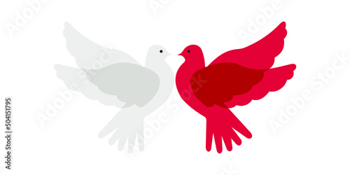Peace dove white and red. The birds are colored in the colors of the flag of Poland and isolated on a white background. Nice print. Vector.