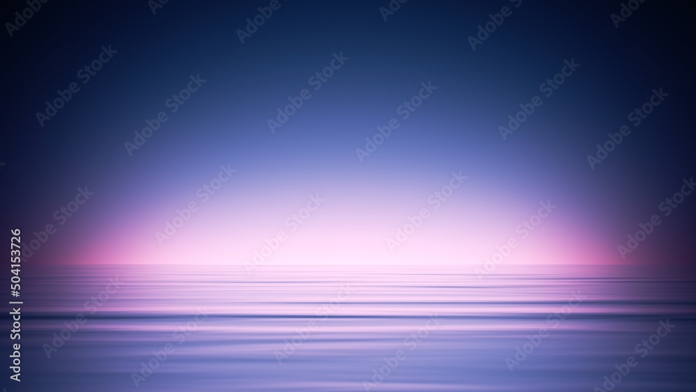 abstract 3d rendering, modern minimalist seascape wallpaper. Simple background with bright glow and calm water