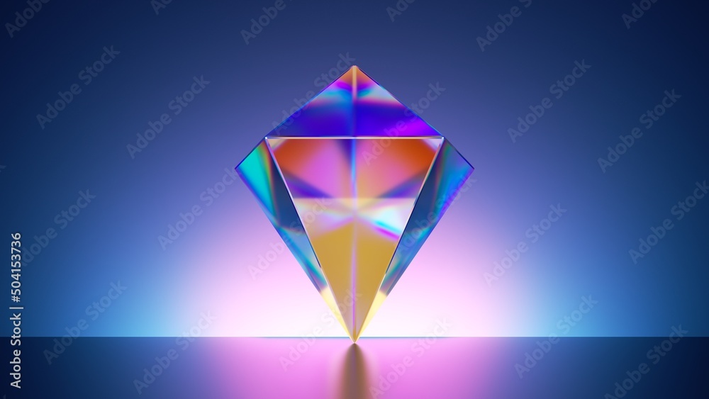 3d render, abstract background, iridescent diamond crystal, faceted gem 3d render, abstract background, iridescent diamond crystal, faceted gem