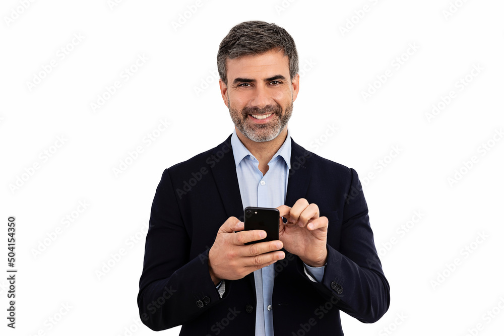 Businessman using smartphone on white background Businessman using smartphone on white background