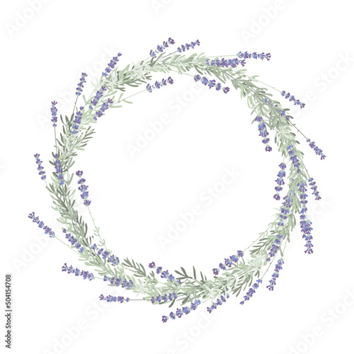 Floral flower wreath. Round lavender frame. Decorative rustic wreath, vector illustration isolated on white