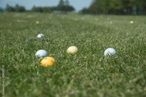 rozrzucone piłki na polu golfowym