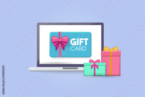 Online gift fard purchase 3d vector concept.