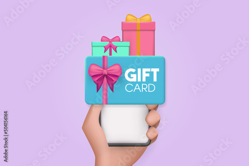 Online gift fard purchase 3d vector concept.
