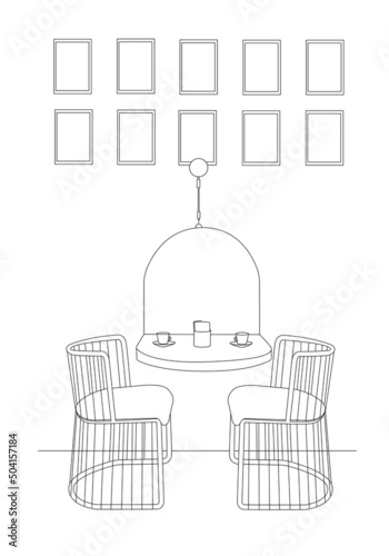 cafe graphics black and white interior sketch illustration vector.  Cafe interior. cafe graphics black and white interior sketch illustration vector