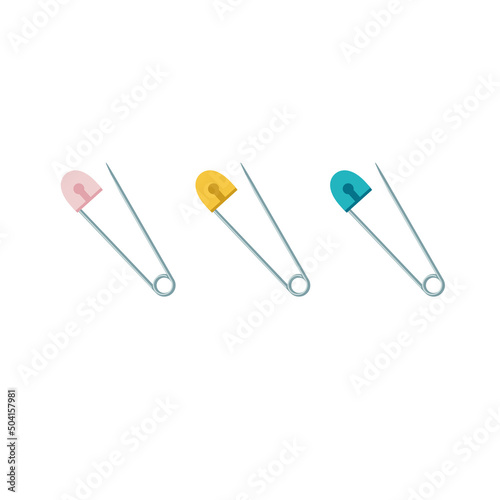 Metal safety pins in a flat style. Pin icon. Vector drawing isolated on white background.