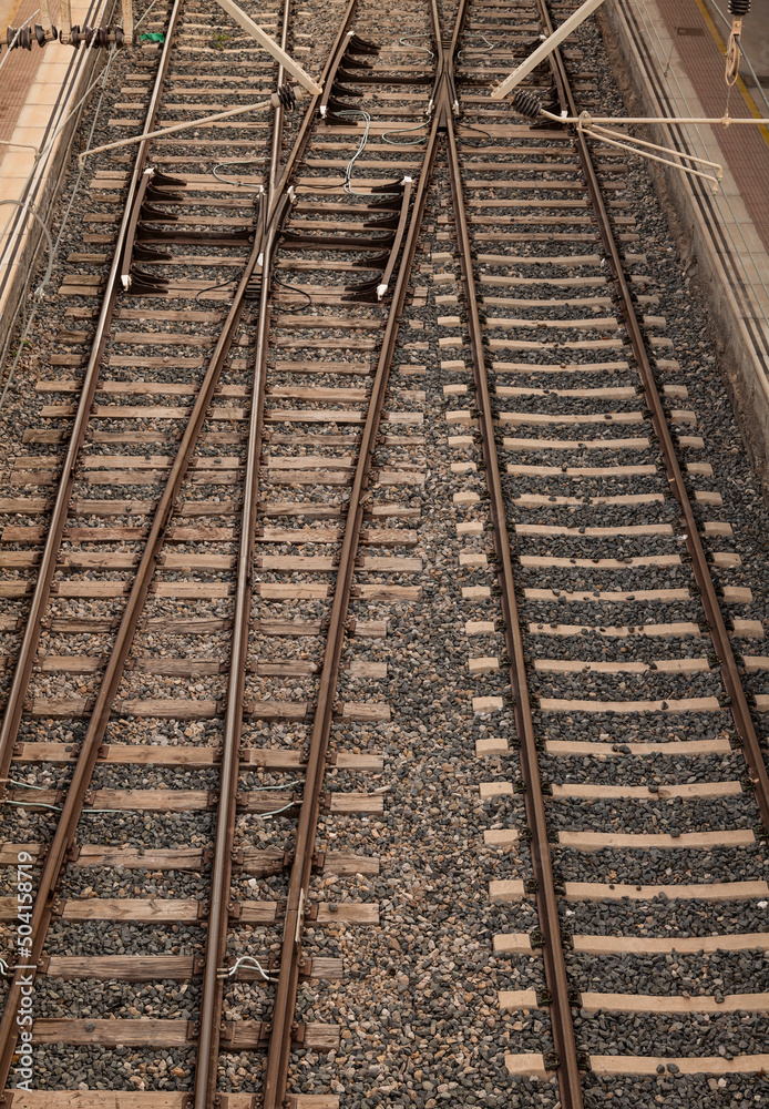 Aerial view of railroad tracks of train