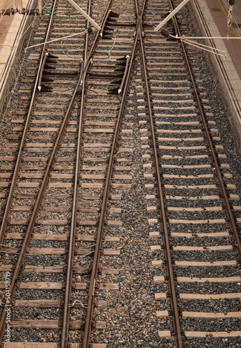 Fototapeta Naklejka Na Ścianę i Meble -  Aerial view of railroad tracks of train