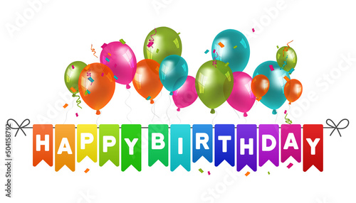 Happy Birthday flags banner with balloons.